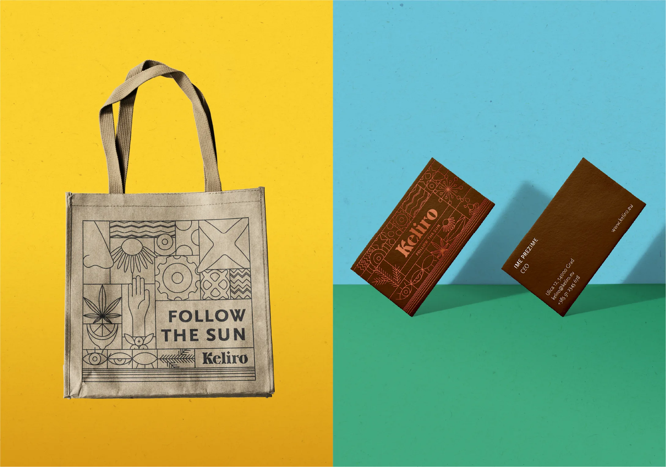 Keliro business card and bag